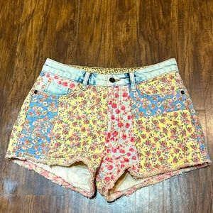 Farm Rio Ultra High-Rise Patchwork Denim Shorts